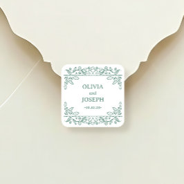 Adesivo Quadrado Arte Botânica em Linhas | Casamento Verde Salvia