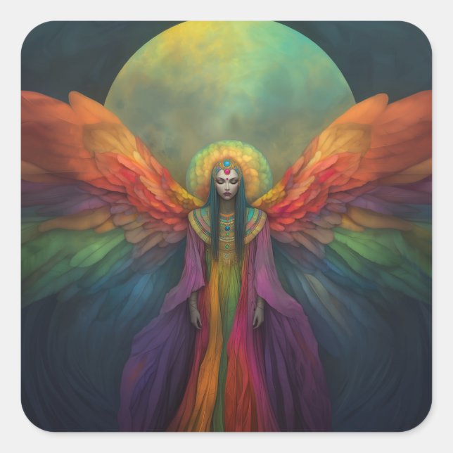 Adesivo Quadrado Arte Celestial Rainbow Goddese Angel Spirit (Frente)