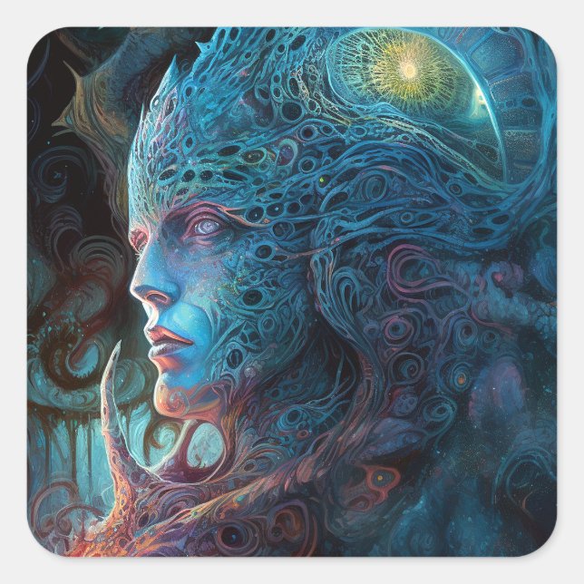 Adesivo Quadrado Arte Científica Surreal do Homem de alienígena (Frente)