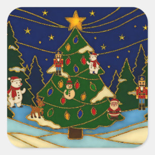 Adesivo Quadrado Arte Cloisonne Floresta Caprichosa Natal Clássico