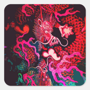 Adesivo Quadrado Arte colorida de dragão chinês