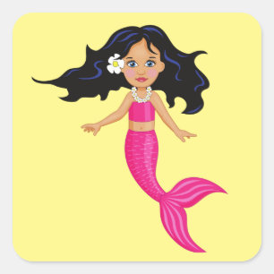 Adesivo Quadrado Arte cor-de-rosa da menina da sereia