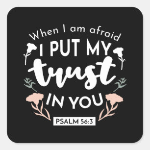 Adesivo Quadrado Arte Cristã Floral Escura - Salm 56:3