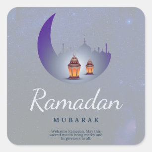Adesivo Quadrado Arte da Lanterna da Lua Crescente do Ramadan Mubar