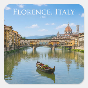 Adesivo Quadrado Arte da Paisagem Urbana Romântica da Ponte Vecchio