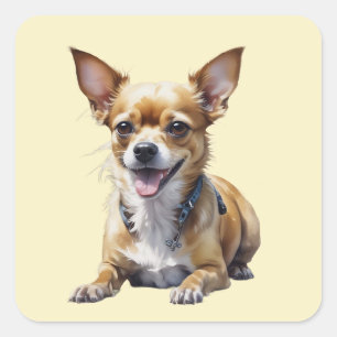Adesivo Quadrado Arte de Amante de Cachorro Chihuahua Fofo