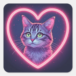Adesivo Quadrado Arte de Amor de Gatinho Brilhante   Presente para 