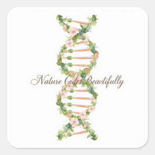 Adesivo Quadrado Arte de Aquarela de Hélice de DNA Floral