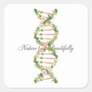 Adesivo Quadrado Arte de Aquarela de Hélice de DNA Floral