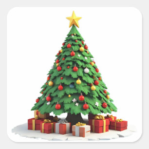 Adesivo Quadrado Arte de Árvore de Natal de Pelúcia Vintage