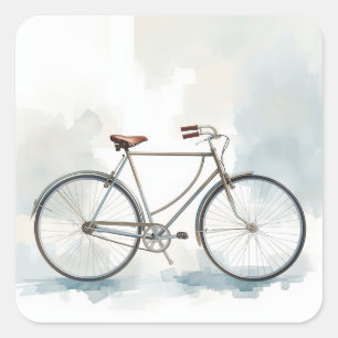 Adesivo Quadrado Arte de Bicicleta Vintage em Branco e Azul