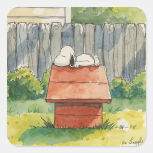 Adesivo Quadrado Arte de Cachorro Dormindo em Casa Vermelha em Aqua