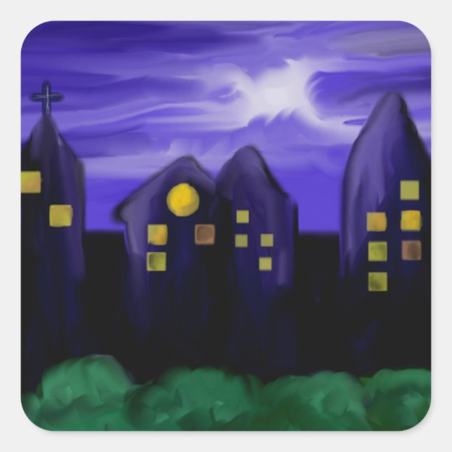 Adesivo Quadrado Arte de canvas do arranha-céu noturno (Frente)