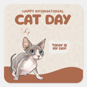 Adesivo Quadrado Arte de Celebração do Dia Internacional do Gato Sp