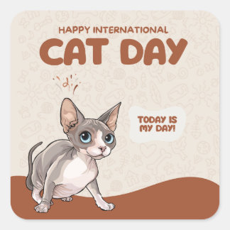 Adesivo Quadrado Arte de Celebração do Dia Internacional do Gato Sp