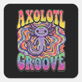 Adesivo Quadrado Arte de Chuva de Cores Retro Groovy Hippie Axolote