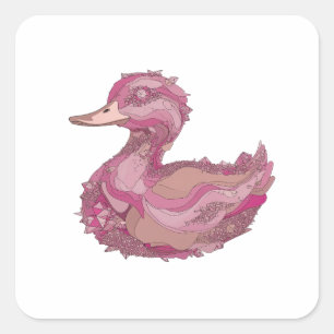 Adesivo Quadrado Arte de decal PINK DUCK em Prata Snappy
