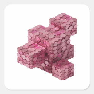 Adesivo Quadrado Arte de decalque de BLOCO DE MOEDA ROSA Vibrante