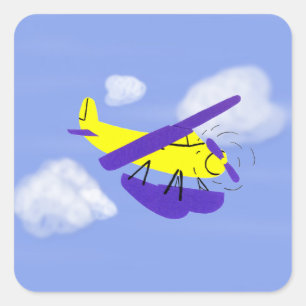 Adesivo Quadrado Arte de desenho amarelo e azul do avião