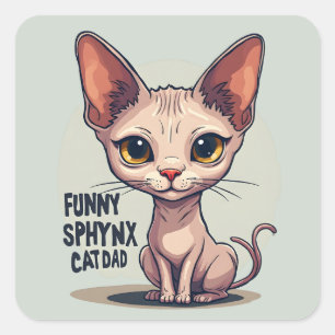 Adesivo Quadrado Arte de desenho animado de pai de gato Sphynx engr
