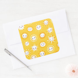 Adesivo Quadrado Arte de desenho do sol sorridente