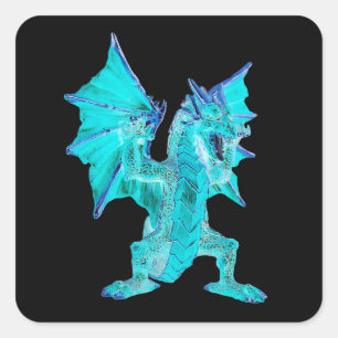 Adesivo Quadrado Arte de Fantasia de Dragão de Água, Criatura Mític