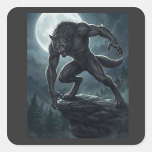 Adesivo Quadrado Arte de Fantasia Sombria de Lobisomem Gótico Lua C