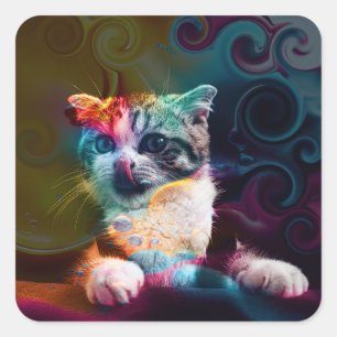 ADESIVO QUADRADO ARTE DE GATO COLORIDA E DIVERTIDA