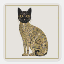 Arte de Gato Preto Decorativo Dourado no Estilo Gu