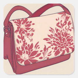 Adesivo Quadrado Arte de IA Bege e Vermelho Floral