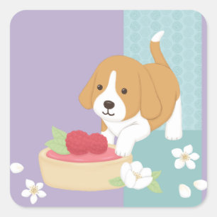 Adesivo Quadrado Arte de Ilustração de Cachorro e Deserto