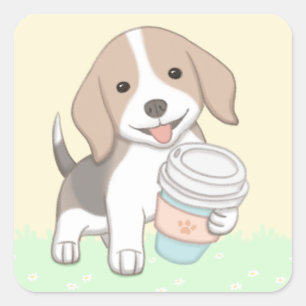 Adesivo Quadrado Arte de Ilustração de Cachorro e Taça