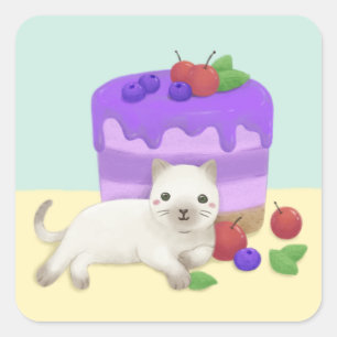 Adesivo Quadrado Arte de Ilustração de Gato e Deserto