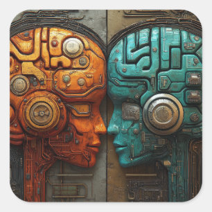 Adesivo Quadrado Arte de Inteligência Artificial Cyberpunk Futurist
