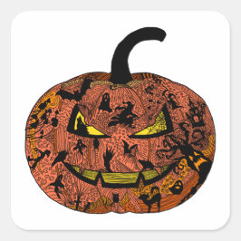 Adesivo Quadrado Arte de Linha de Abóbora