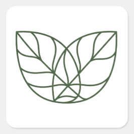Adesivo Quadrado Arte de Linha de Folha Verde Minimalista