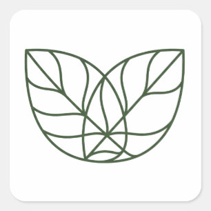 Adesivo Quadrado Arte de Linha de Folha Verde Minimalista