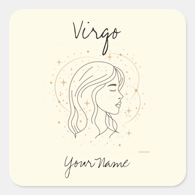 Adesivo Quadrado Arte de Linha de Virgo com Estrelas de Constelação (Frente)
