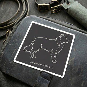 Adesivo Quadrado Arte de Linha Minimalista de Border Collie