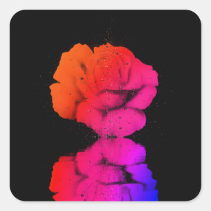 Adesivo Quadrado Arte de Lixo Floral de Rosa vermelha Rústica