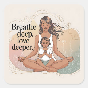 Adesivo Quadrado Arte de Meditação de Mindfulness Mãe e Filho
