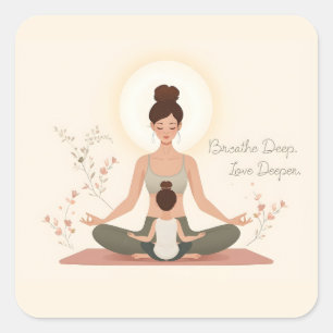 Adesivo Quadrado Arte de Meditação de Yoga Mãe e Filho