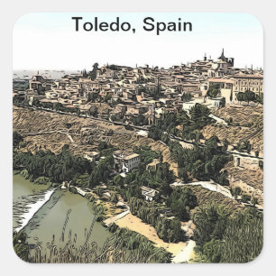 Adesivo Quadrado Arte de Paisagem Ilustrada de Toledo, Espanha