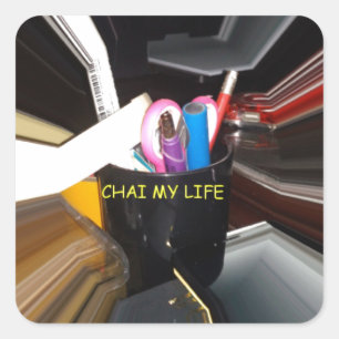 Adesivo Quadrado Arte de Papel de carta do Tea Mug Life abstrato