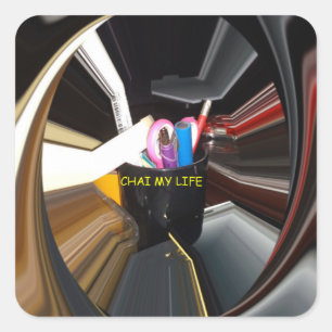 Adesivo Quadrado Arte de Papel de carta do Tea Mug Life abstrato