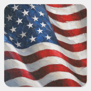 Adesivo Quadrado Arte de pintura impasto da bandeira americana
