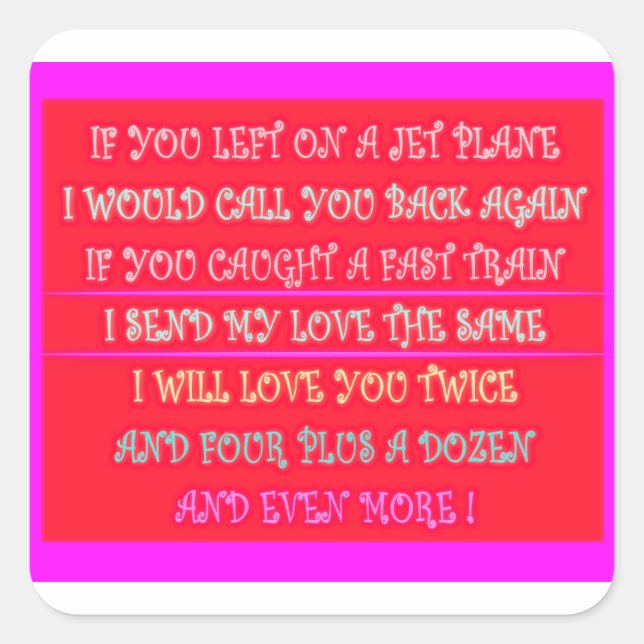 Adesivo Quadrado Arte de poemas românticos para o seu amado (Frente)