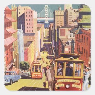 Adesivo Quadrado Arte de Poster de Viagem de Carros de Cabo Vintage