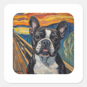 Adesivo Quadrado Arte de Pug Inspirada em Pintura de Angústia Expre