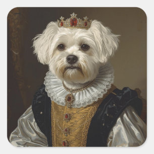 Adesivo Quadrado Arte de Pug Preto Inspirada em Retrato de Rainha d